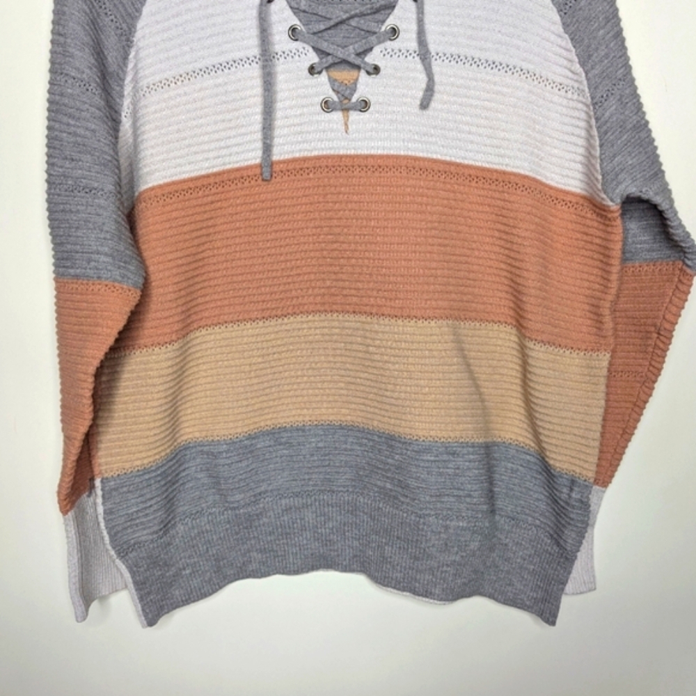 Women's Pastel Color Block Pullover Hoodie with Criss Cross V Neck Size Large - Picture 4 of 16